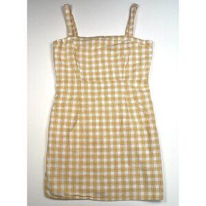 FOREVER 21 Womens MEDIUM Yellow Plaid Lined Sheath Strappy Mini DRESS EUC